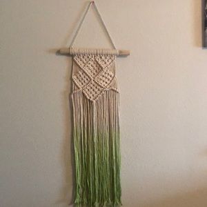 White and green macrame wall hanging